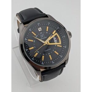 George Watch Men 43mm Case Black Faux Leather Band- New Battery